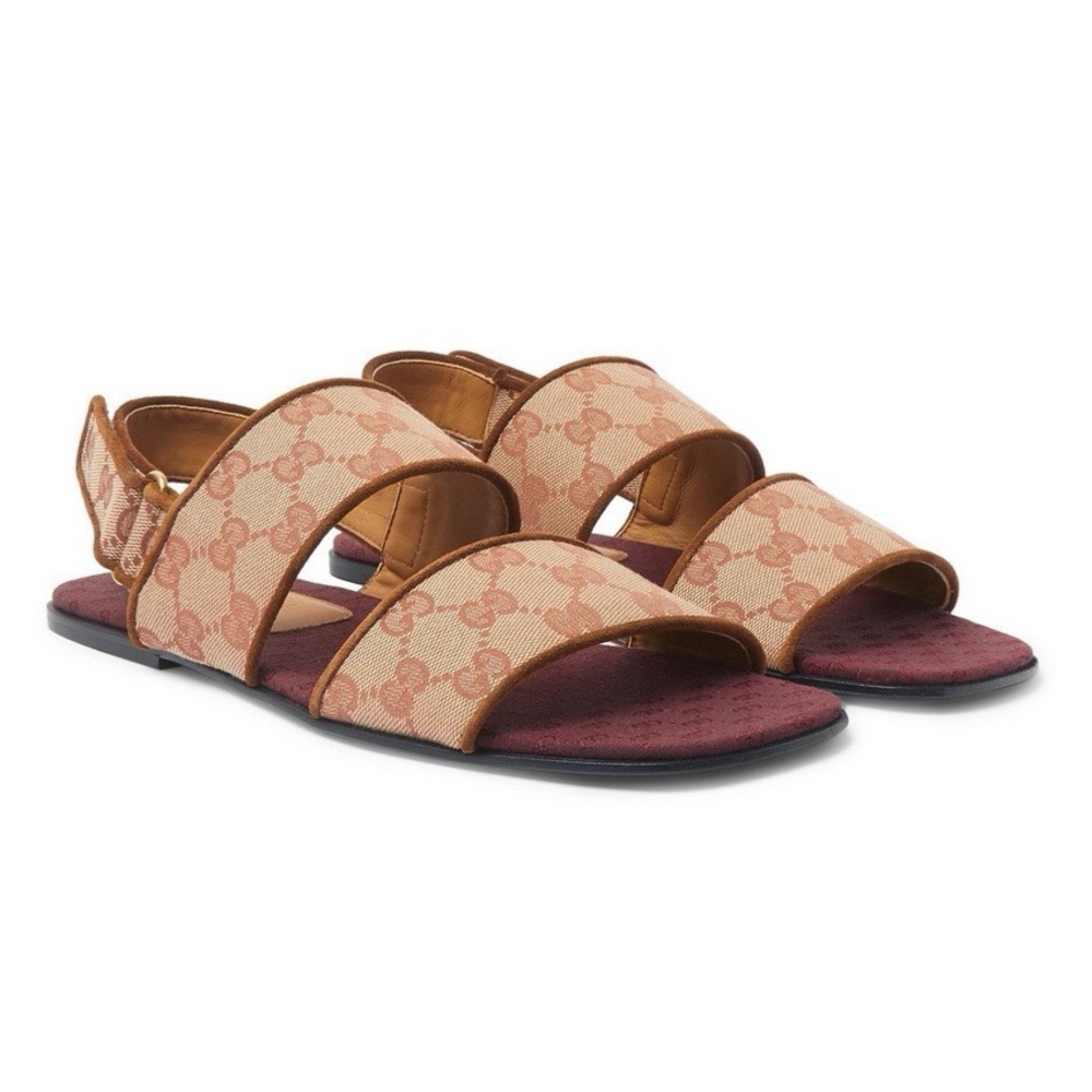 GUCCI Monogram Flats Strappy Canvas Sandals \\ 7 (US 7.5)